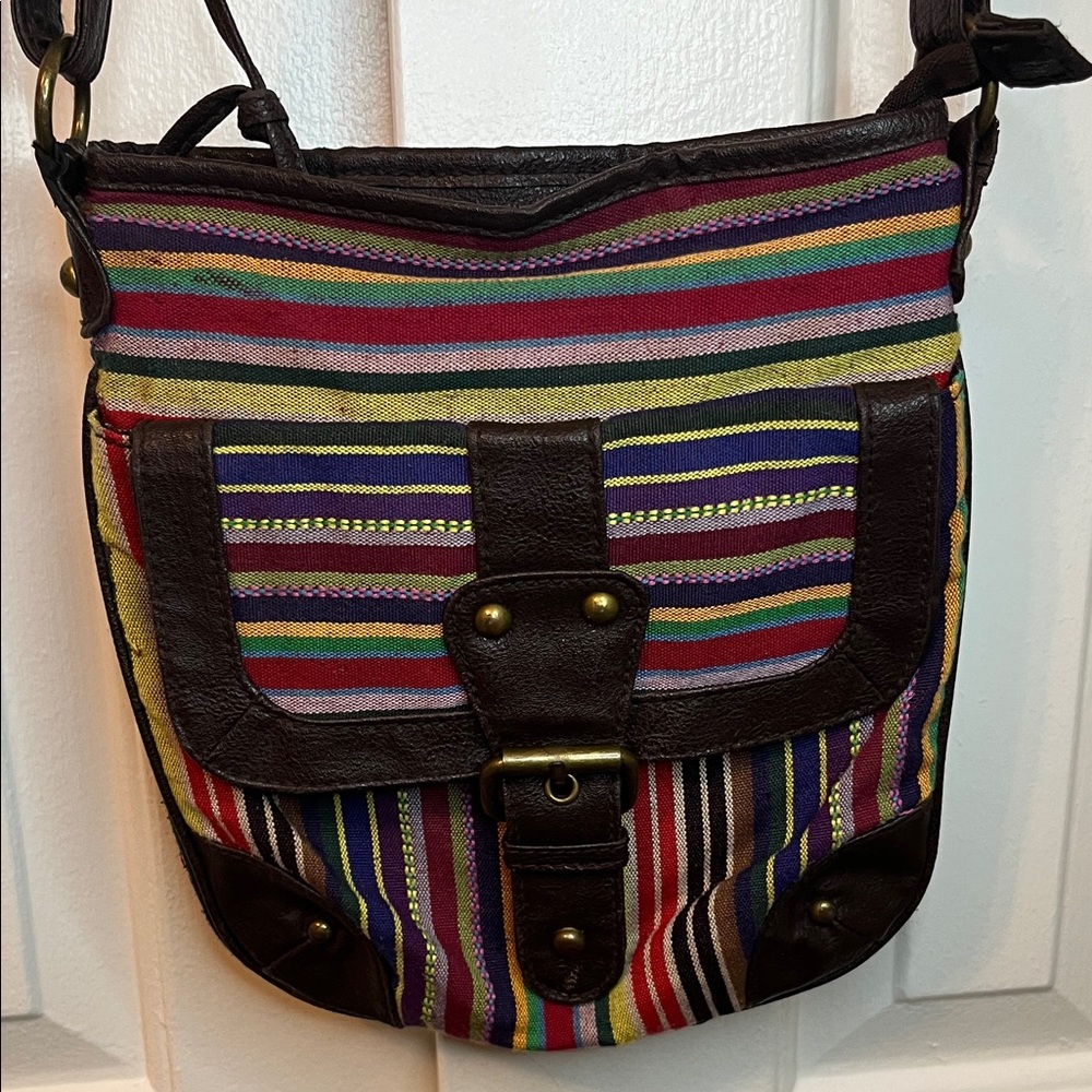 Colorful Striped Faux Leather Crossbody Bag Purse